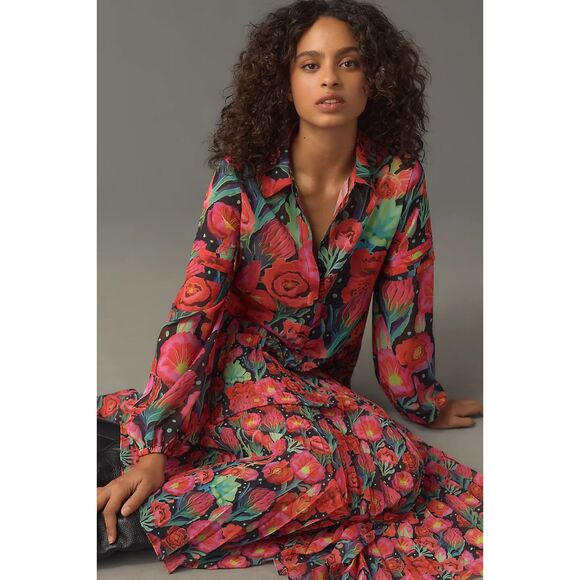 NWT Farm Rio x Anthropologie Pleated Drop-Waist Maxi Dress XS - Picture 3 of 7